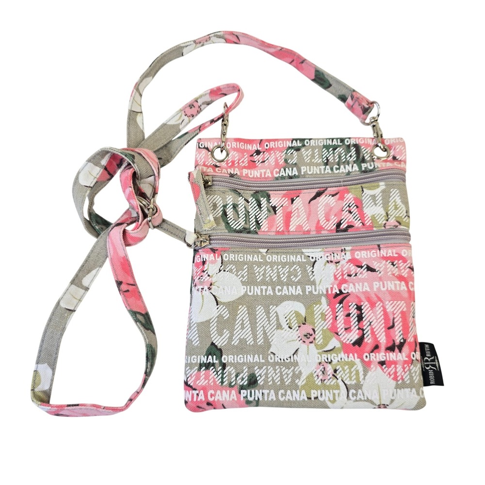 Robin Ruth Punta Cana Floral Crossbody Bag Pink Gray Travel Purse 8"x6"‎